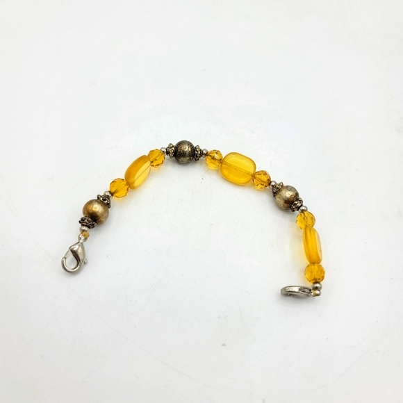 Vintage Jewelry - Silver and Amber Colored Faceted Glass Bead 5" Necklace Extender Vintage